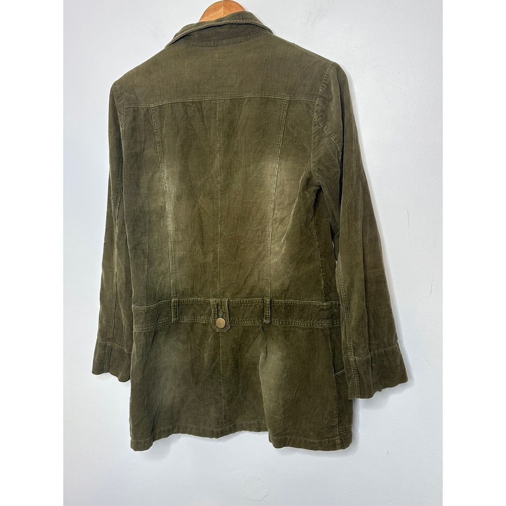 AZIZ Women Olive Green Corduroy Zip Front Jacket‎ Size Medium Embroidered Detail - Picture 9 of 11